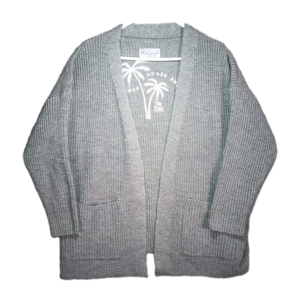 The Beach People Twin Palms Cardigan Sweater Gray Embroidered Size M/L Acrylic